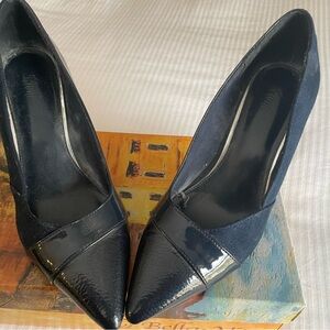 FIONI Blue Patent Leather and Suede Heels
